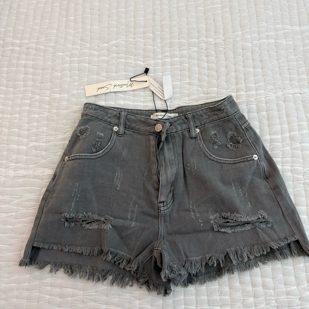 Mustard Seed Gray Distressed Denim Shorts